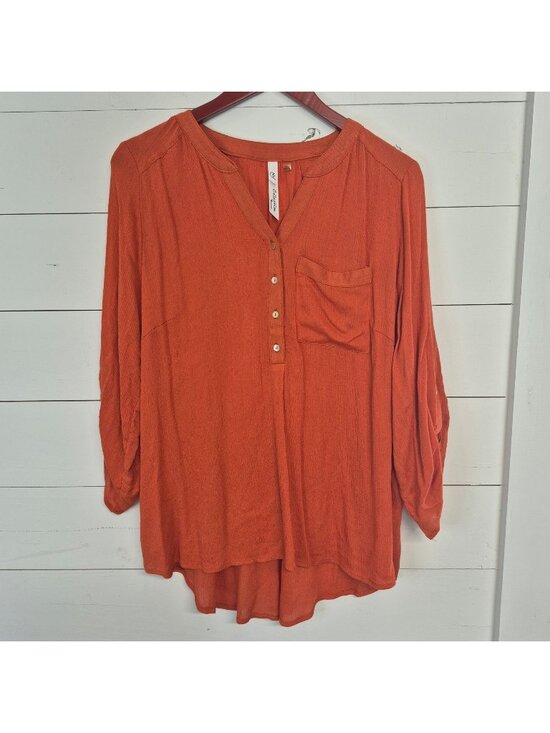 NY Collection Tops - NY Collection Women's Rust Orange Button Blouse With Roll-Tab Sleeves Sz 1x